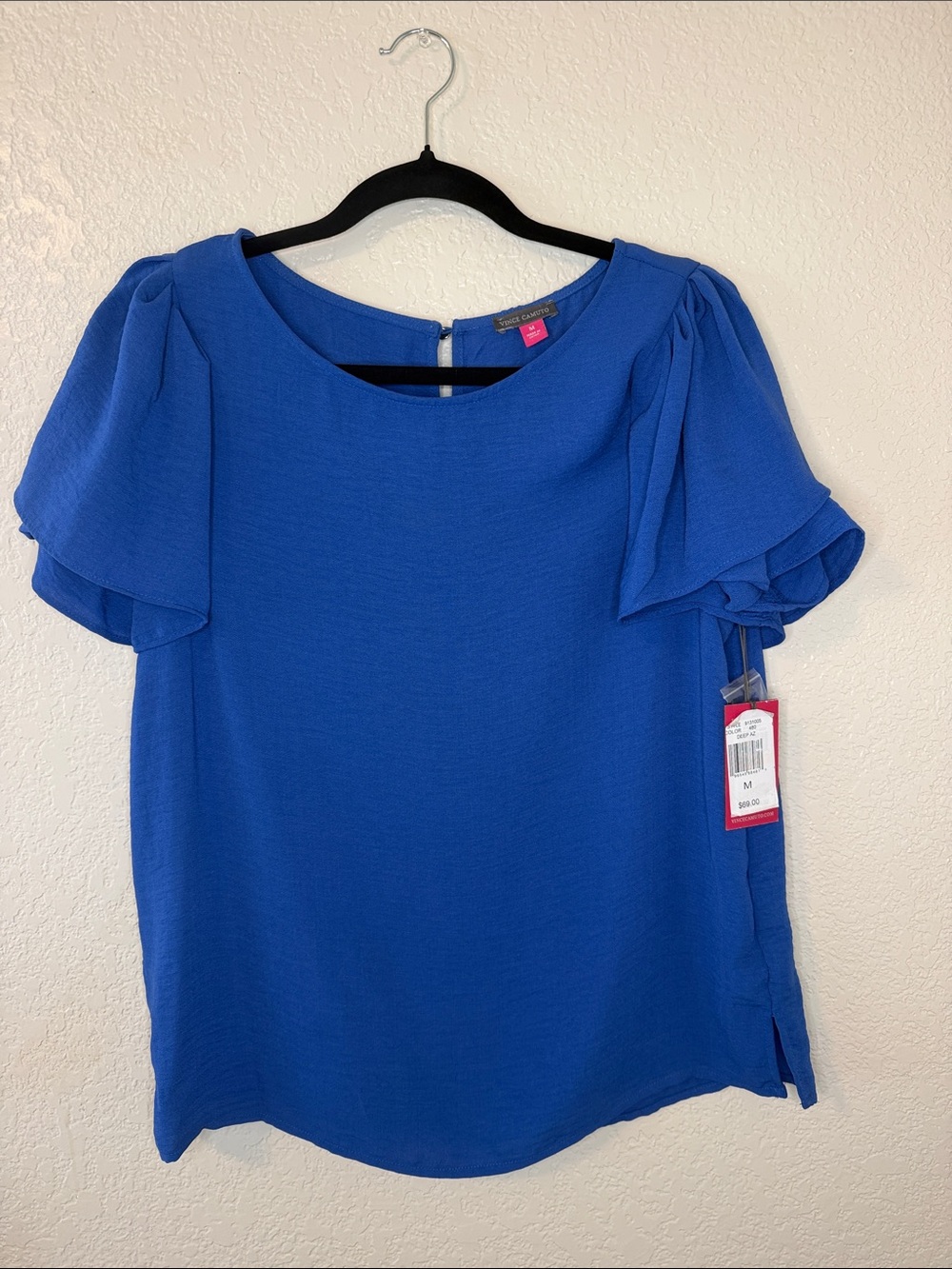 Vince Camuto Royal Blue Puff Sleeve Blouse - Women's Top